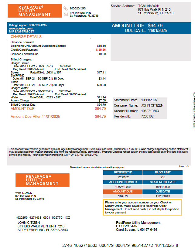 Russia Realpage Utility Management utility bill template in Word and PDF formats
